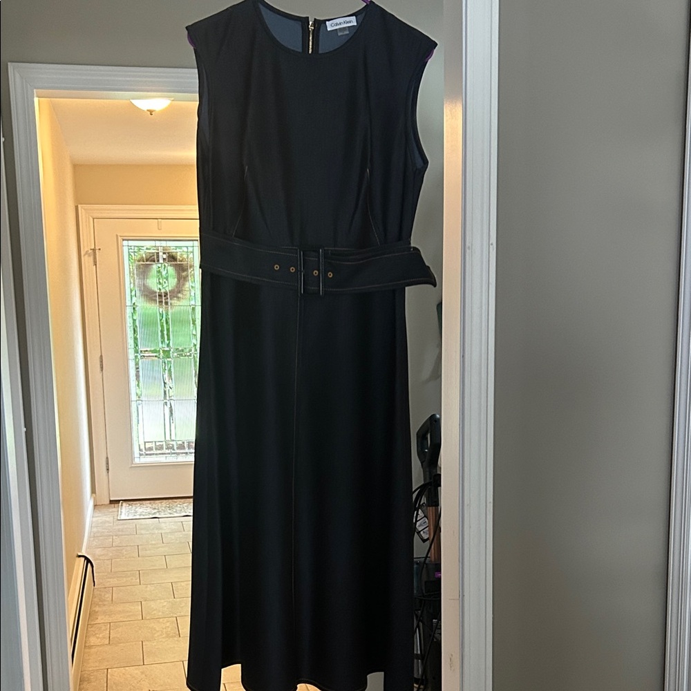 Calvin Klein Dark Denim like Midi Dress with Belt